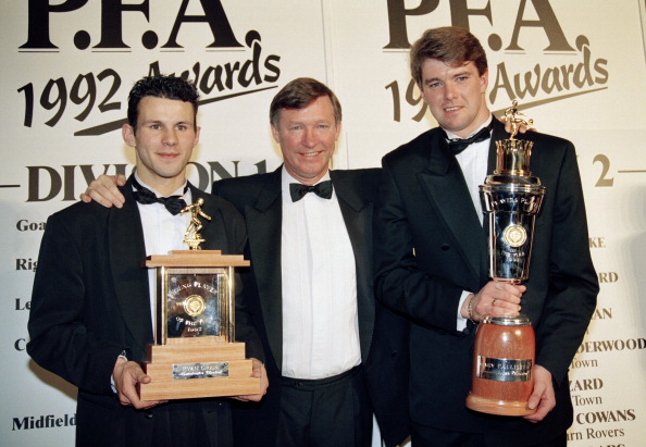 PFA Award Winners Gary Pallister And Ryan Giggs With Alex Ferguson